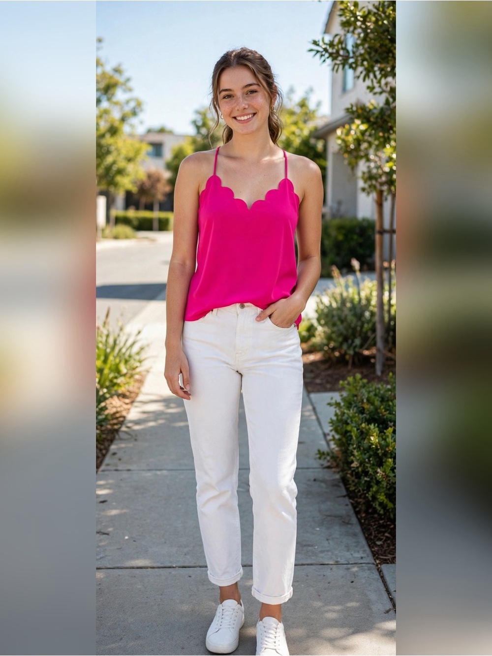 J.CREW Scalloped Cami Hot Pink Racerback Strappy Tank Top Size 4
